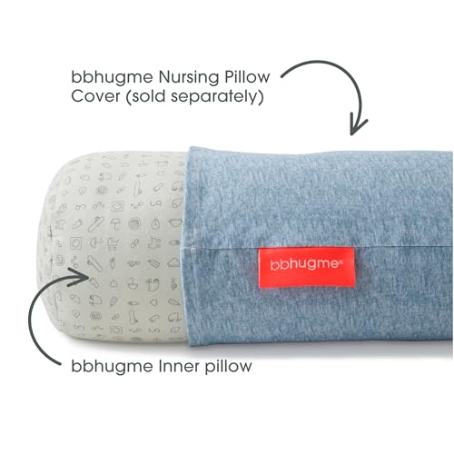 bbhugme Nursing Pillow Cover - Cotton Jersey Fabric - Fits Nursing Pillow for Breastfeeding, Bottle Feeding and Bonding - Cover Only, Nursing Pillow Sold Separately, Blue Melange
