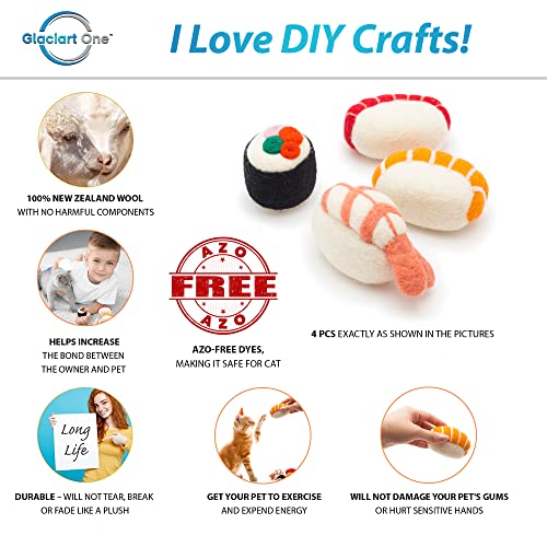 Glaciart One Wool Sushi Cat Toy Set with Catnip | Cute Cat Toy for Interaction & Boredom Relief, Encourages to Exercise, Explore & Play | Filled w/Organic Catnip to Help Sooth or Reduce Anxiety