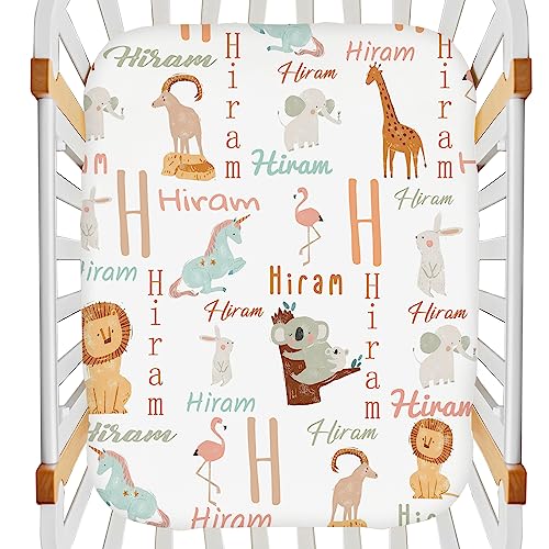 Personalized Name Pack N Play Sheets for Pack and Plays, Playard, Playpen, Mini Cribs - Customized Cute Animal Pack & Play Sheet with Name - Mini Cribs Mattress Fitted Sheet for Baby Girls Boys