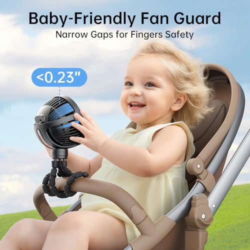 GUSGU Stroller Fan Clip on for Baby, Flexible Tripod & Rechargeable Battery, Small Personal Fan, Mini Portable Fan for Travel, Handheld, Car (Black)