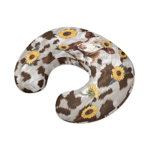 Jeiento Baby Nursing Pillow Cover Neutral Brown Cow Sunflower Newborn U-Shaped Breastfeeding Pillowcase Cushion Cover Snug Positioner Case Fits Naked Nursing Pillow for Newborn