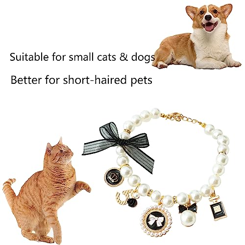 YEZILUU Fashion pet Necklace cat Collar,Cat Pearl Collar, Kitty Puppy Bell Necklace, Cute Personalized pet Gifts for cat Lovers (S, Black)