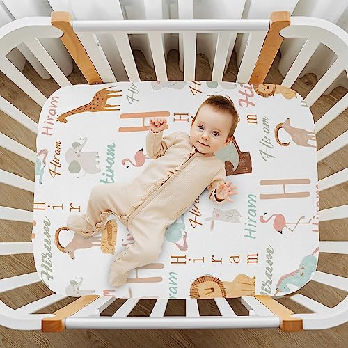 Personalized Name Pack N Play Sheets for Pack and Plays, Playard, Playpen, Mini Cribs - Customized Cute Animal Pack & Play Sheet with Name - Mini Cribs Mattress Fitted Sheet for Baby Girls Boys