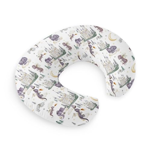 HawSkgFub Cute Dragon Fairy Tale Nursing Pillow Cover Baby Girl Shower Gift, Purple Castle Cloud Moon Star Pine Tree Breastfeeding Pillow Slipcover, Nursing Pillowcase for Newborn Infant, Cover Only