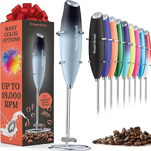 Powerful Handheld Milk Frother, Mini Milk Foamer, Battery Operated (Not included) Stainless Steel Drink Mixer with Frother Stand (Dark Sky)
