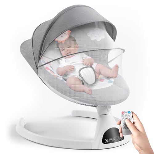 Baby Swing for Infants, Electric Portable Rocking Chair for Babies, Bluetooth Touch Screen/Remote Control Timing Function 5 Swing Speeds Baby Rocker Chair with Music 5 Point Harness Gray