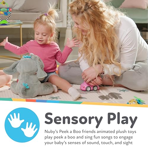 Nuby Peek a Boo Friends Animated Plush Toy with Music and Interactive Play, Baby Elephant
