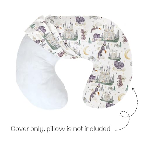 HawSkgFub Cute Dragon Fairy Tale Nursing Pillow Cover Baby Girl Shower Gift, Purple Castle Cloud Moon Star Pine Tree Breastfeeding Pillow Slipcover, Nursing Pillowcase for Newborn Infant, Cover Only