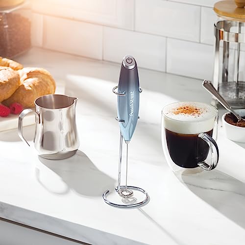 Powerful Handheld Milk Frother, Mini Milk Foamer, Battery Operated (Not included) Stainless Steel Drink Mixer with Frother Stand (Dark Sky)