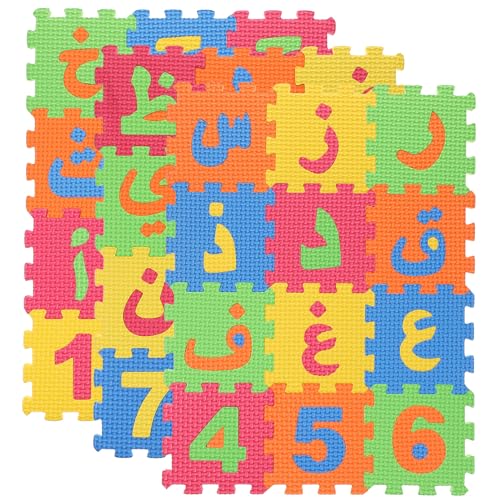 Toyvian Arabic Alphabet Mat 36pcs Interlocking Alphabet Floor Puzzle Kids Crawling Play Mat Arabic Letter Learing Flooring Tiles for Bedroom Playroom