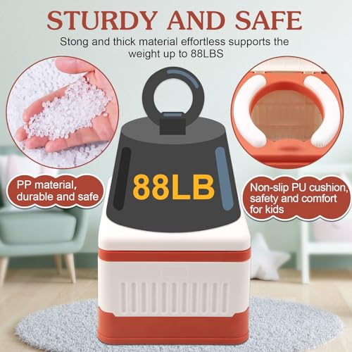 Fabulas Portable Potty for Toddler Travel, Foldable Travel Potty Training Toilet Seat for Kids Boys Girls, Emergency Mobile Toilet In Car for Camping Outdoor Indoor, with 30 Disposable Bags, Orange