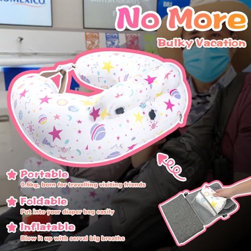Portabuddy Inflatable Travel Nursing Pillow with Extra Replacement Cover–Portable Breastfeeding & Bottle-Feeding Pillow for Mom & Baby Support