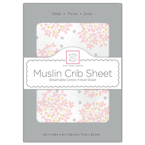SwaddleDesigns Softest Cotton Muslin Fitted Crib Sheet, Toddler Sheet for Boys & Girls, Fits Standard Crib Mattress (28 x 52 inches), Pink Heavenly Floral