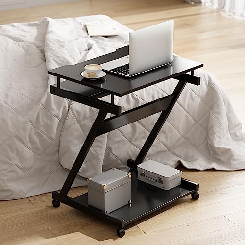 SogesGame Mobile Compact Computer Desk Cart for Small Spaces, Work Workstation, Standing Laptop Cart with Keyboard Tray and Printer Shelf for Home, Office, Classroom