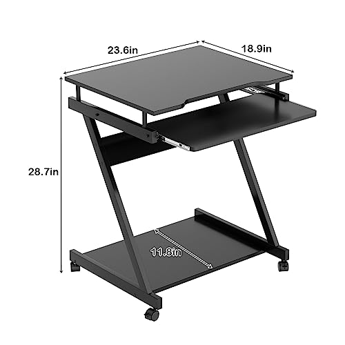 SogesGame Mobile Compact Computer Desk Cart for Small Spaces, Work Workstation, Standing Laptop Cart with Keyboard Tray and Printer Shelf for Home, Office, Classroom