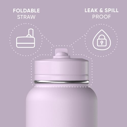 Hydrapeak 32oz Sport Insulated Water Bottle with Straw or Chug Lid, Leak & Spill Proof, Keeps Drinks Cold for 24 Hours, Hot for 12 Hours, Premium Stainless Steel Water Bottles (32oz, Blush)