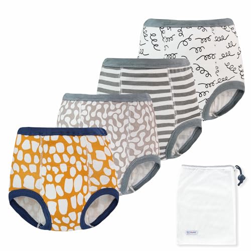 EZ Moms 4 Packs Toddler Potty Training Underwear for Boys and Girls Leakproof Soft Absorbent Kid Confident Toilet Training Pants 2T 100% Cotton Underwear Reusable Pee Pants with Potty Sticker Chart