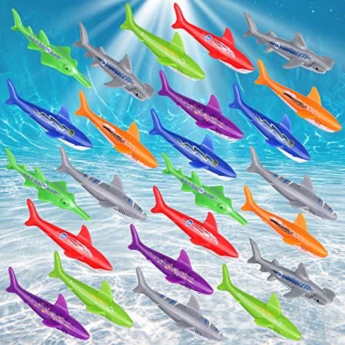 Lenwen 24 Pcs Underwater Diving Toys for Kids - Shark Torpedo Swimming Throwing Pool Toys for Water Game - Little Teens Learning to Dive and Swim
