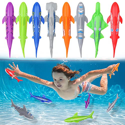 Lenwen 24 Pcs Underwater Diving Toys for Kids - Shark Torpedo Swimming Throwing Pool Toys for Water Game - Little Teens Learning to Dive and Swim