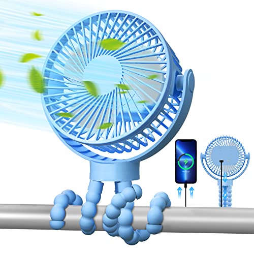 Portable Fan, Stroller Fan 60Hrs 12000mAh Battery Operated Fans USB Rechargeable Small Fan for Bedroom, Desk, Personal Handheld, Clip on Fan for Baby Stroller, Travel, CarSeat, Peloton, Bed, Camping