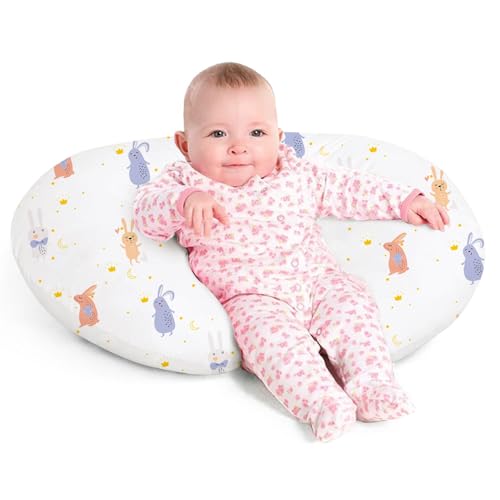 Little Grape Land Nursing Pillow for Infants, Breastfeeding Pillows, Baby Support Pillow for Nursing, Bottle Feeding, Tummy Time with Machine Washable Cover & Breathable Filling (Rabbit)