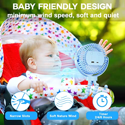 Portable Fan, Stroller Fan 60Hrs 12000mAh Battery Operated Fans USB Rechargeable Small Fan for Bedroom, Desk, Personal Handheld, Clip on Fan for Baby Stroller, Travel, CarSeat, Peloton, Bed, Camping