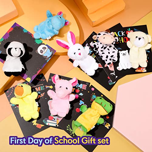 40 Pcs Plush Animal Finger Puppet Toy with Back to School Card Set, Preschool Kindergarten Back to School Classroom Gifts for Kids Students, First Day of School Party Favors (Vivid Style)