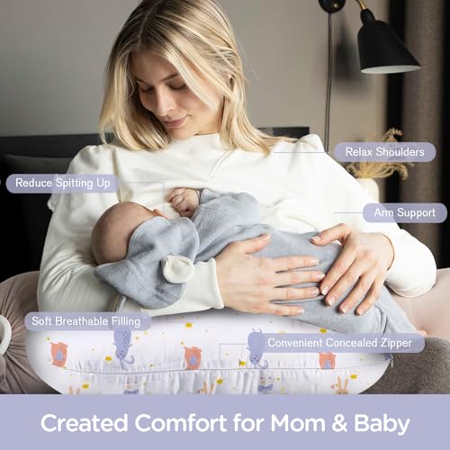 Little Grape Land Nursing Pillow for Infants, Breastfeeding Pillows, Baby Support Pillow for Nursing, Bottle Feeding, Tummy Time with Machine Washable Cover & Breathable Filling (Rabbit)