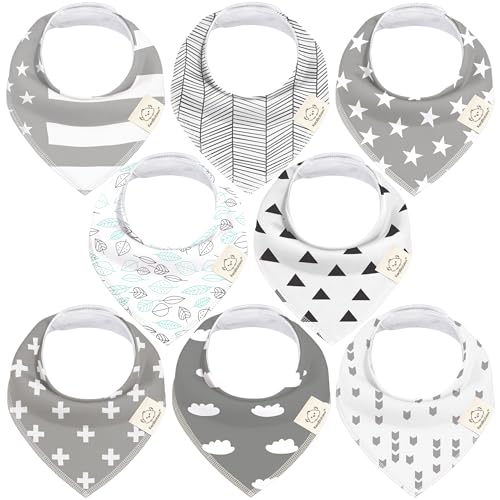 8-Pack Organic Baby Bandana Bibs for Boys, Girls - Super Absorbent Triangle Baby Bibs for Drooling and Teething Infant