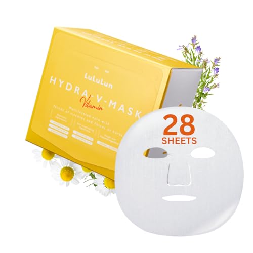 Lululun 28 EA Vitamin C Face Mask for Women & Men with 7 Herbs & 7 Vitamins for Pore Firming & Even Toning Skin, Daily Face Masks Skincare, Hydrating Facial Mask, Face Mask Sheets from Japan HYDRA V