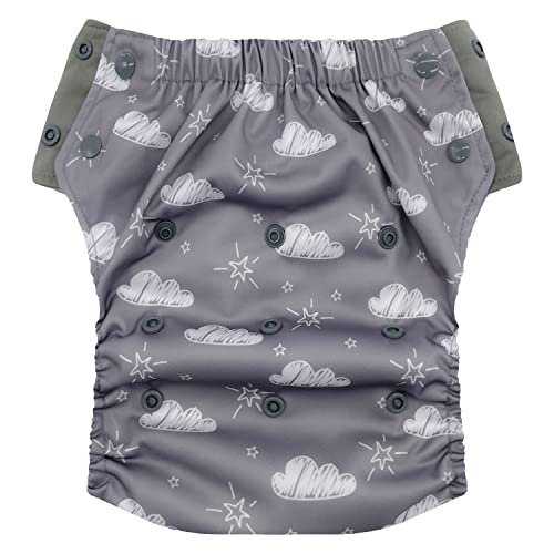 EcoAble Hybrid Cloth Diaper – Reusable Potty Training Pants or Swim Diaper | Pull-On Style | Toddler to Big Kid 1–10 Years (Size 3, Cloudy Day)