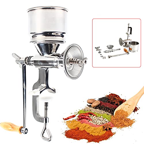 Manual Grain Mill Hand Grain Corn Grinder Stainless Steel Crank Mill Coffee Bean Grinder Mill for Wheat Grains Coffee Pepper Rice Chickpeas Seeds Bean Grinding Animals Feed Brewing Tool