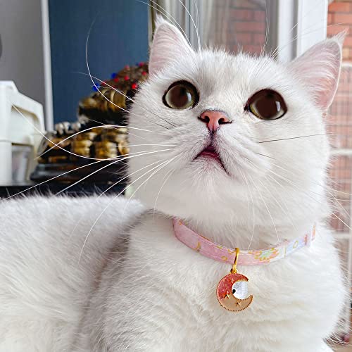 2 Pcs Cute Moon and Star Cat Collar with Bells Adjustable Cat Collar with Quick Release Buckle and Bell Adjustable Cute Kitty Collar with Bells for Cats Kitten