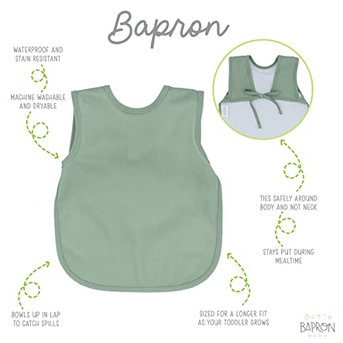 BapronBaby Minimalist Sage Bapron - No Neck Tie Safer Bib for Baby & Toddler - Soft Waterproof Stain Resistant - Machine Washable - Sz Baby/Toddler 6m