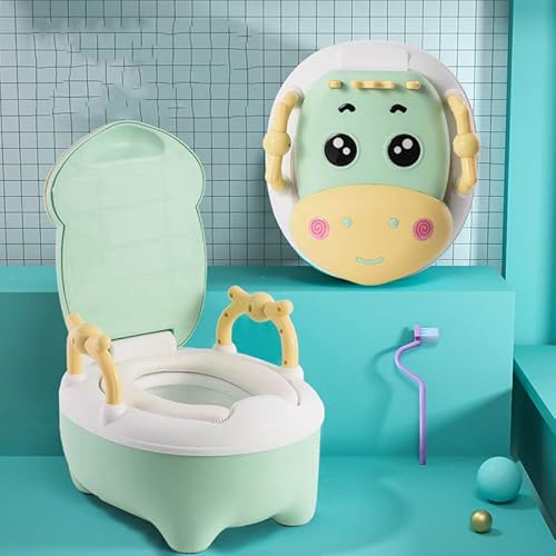 Portable Toddler Potty Toilet Cartoon Potty Training Seat Elevated Design Baby Toilet Potty for Home Bathroom Outdoor Indoor(Green)