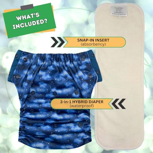 EcoAble Hybrid Cloth Diaper – Reusable Potty Training Pants or Swim Diaper | Pull-On Style | Toddler to Big Kid 1–10 Years (Size 3, Cloudy Day)