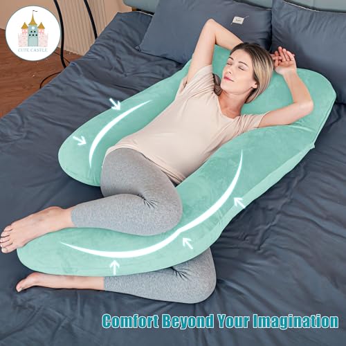Cute Castle Pregnancy Pillows, Soft U-Shape Maternity Pillow with Removable Cover - Full Body Pillows for Adults Sleeping - Pregnancy Must Haves - Jumbo 57 Inch - Turquoise