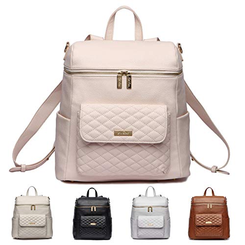 Monaco Large Diaper Bag Backpack by Luli Bebe - Designer Modern Vegan Leather Stylish Baby Backpack for Mom, Multipurpose, Roomy, with Changing Pad (Pastel Pink)