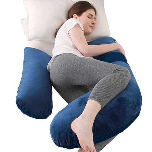 Anfrandce Pregnancy Pillows, Maternity Pillow and Pregnancy Must Haves, Full Body Pillow for Pregnancy Women with Removable Cotton Cover, Dark Blue