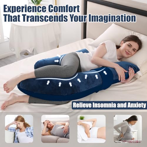 Anfrandce Pregnancy Pillows, Maternity Pillow and Pregnancy Must Haves, Full Body Pillow for Pregnancy Women with Removable Cotton Cover, Dark Blue