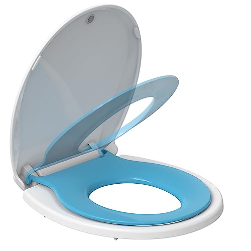 GAOMON Toilet Seat, Round Toilet Seat with Toddler Seat Built in, Potty Training Toilet Seat Round Fits Both Adult and Child, with Slow Close and Magnets- white and blue