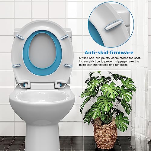 GAOMON Toilet Seat, Round Toilet Seat with Toddler Seat Built in, Potty Training Toilet Seat Round Fits Both Adult and Child, with Slow Close and Magnets- white and blue