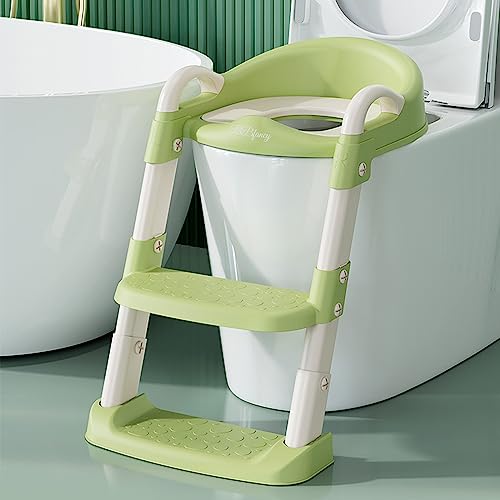 BBfancy Potty Chair, potty training toilet seat with step stool ladder for Kids and Toddler Boys Girls - Kids Potty Training Soft Padded Seat（Green）