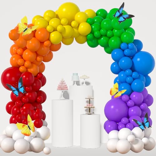 Rainbow Balloon Garland Arch Kit with 125pcs LGBTQ Rainbow-colored Latex Balloons in 5/10/12/18 different sizes, perfect for Birthday Party, Graduation, Baby Shower Photo Booth(rainbow balloons)