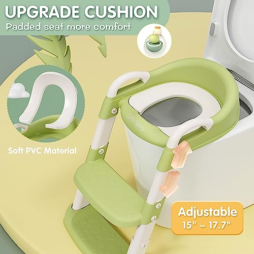 BBfancy Potty Chair, potty training toilet seat with step stool ladder for Kids and Toddler Boys Girls - Kids Potty Training Soft Padded Seat（Green）