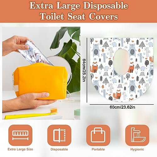 Whaline 20 Pack Extra Large Disposable Toilet Seat Covers Cute Woodland Animal Individually Wrapped Potty Training Seat Cover Waterproof Toilet Seat Cushion for Travelling Hotel Bathroom Public Toilet
