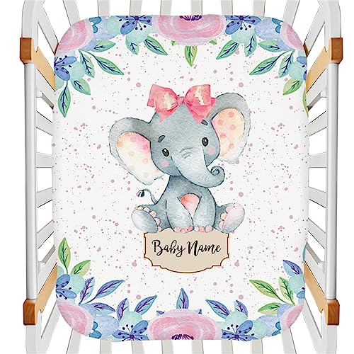 Personalized Cute Elephant Pack and Play Sheet for Baby Girls, Customized Pack N Play Sheets with Name, Custom Mini Crib Mattresses Fitted Sheets, Playard Sheet, Gift for Infant Toddler Newborn