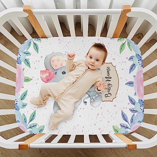 Personalized Cute Elephant Pack and Play Sheet for Baby Girls, Customized Pack N Play Sheets with Name, Custom Mini Crib Mattresses Fitted Sheets, Playard Sheet, Gift for Infant Toddler Newborn