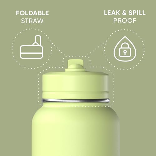 Hydrapeak 32oz Sport Insulated Water Bottle with Straw or Chug Lid, Leak & Spill Proof, Keeps Drinks Cold for 24 Hours, Hot for 12 Hours, Premium Stainless Steel Water Bottles (32oz, Citrus)