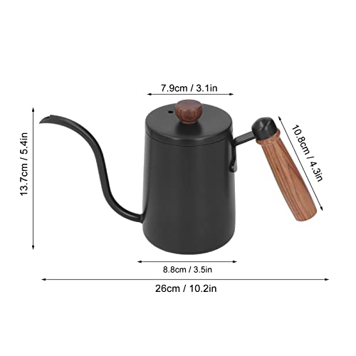 Tnfeeon Pour Over Coffee Kettle 20 oz, Small Pour Over Coffee Kettle with Wood Handle, Pour Over Coffee Kettle Stainless Steel (Black)